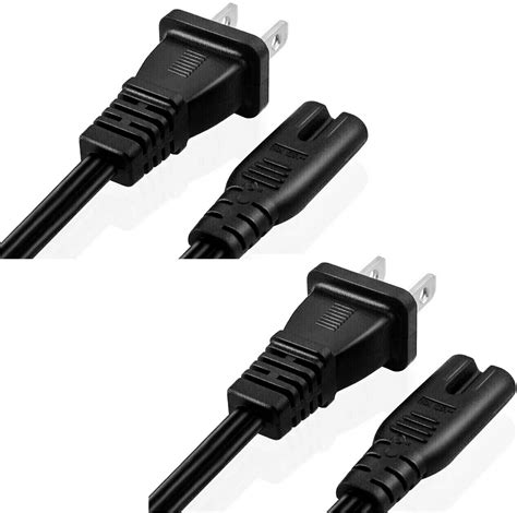 5 Core Extra Long 6ft 2 Prong 2 Pack Non Polarized AC Wall Power Cable