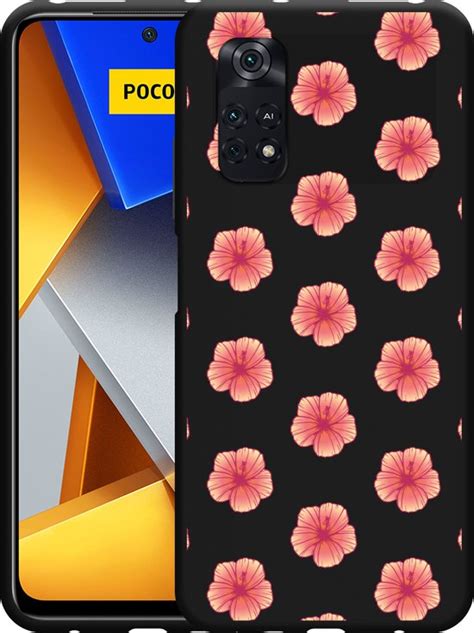 Xiaomi Poco M4 Pro Hoesje Zwart Hawaiiaanse Bloemen Designed By Cazy