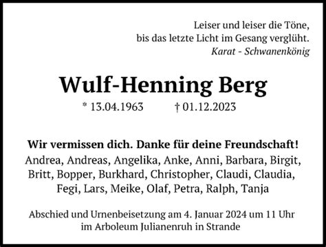 Traueranzeigen Von Wulf Henning Berg Trauer Anzeigen De