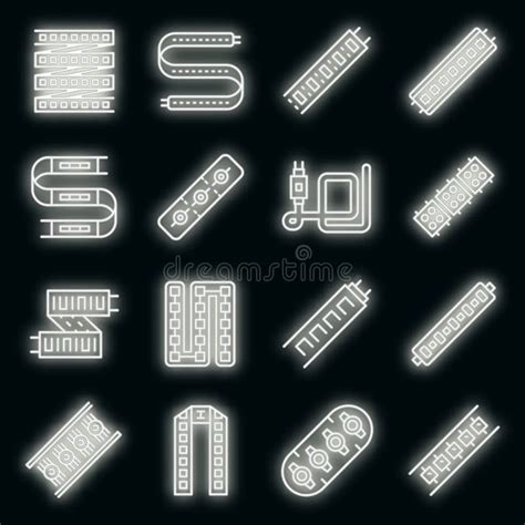 Iconos De Luces De Tira De Led Set Vector Neón Ilustración del Vector