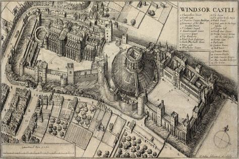 Windsor Castle Map 1658 Historic Bird's-eye of Windsor Castle Antique ...