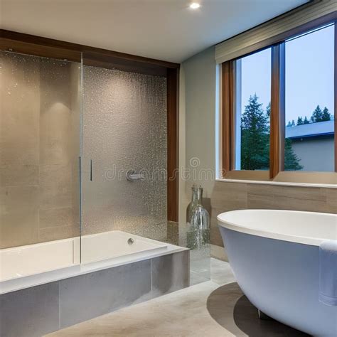 A Spa Like Bathroom With A Freestanding Bathtub A Rain Shower And A