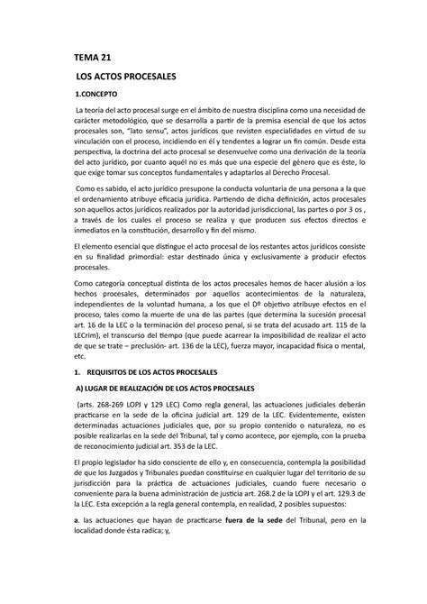 Tema Los Actos Procesales Tema Los Actos Procesales La Teor A