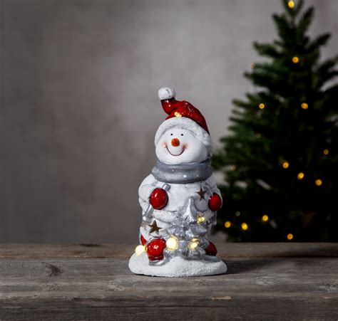 LED Keramik Figur Friends Schneemann 6 warmweiße LED H 23cm