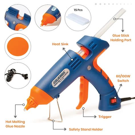 Hot Glue Gun Kit, Dual Temp Glue Gun With 15 Hot Glue Sticks, 60W/100W