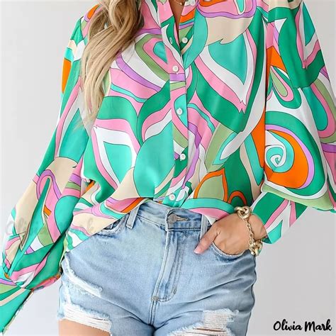 Olivia Mark Womens Plus Size Casual Colorblock Blouse With Allover