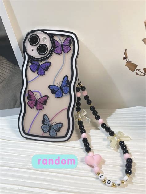 Butterfly Print Clear Phone Case With Lanyard SHEIN USA