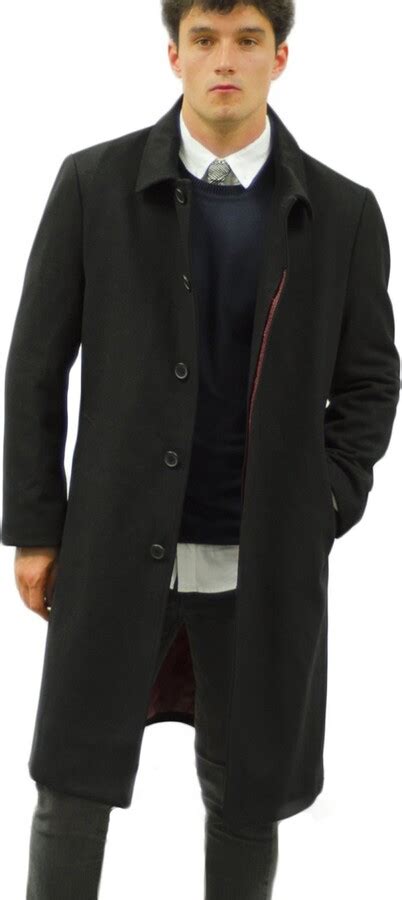 Henley And Knight Mens Luxury Black 34 Wool Blend Overcoat Sizes S