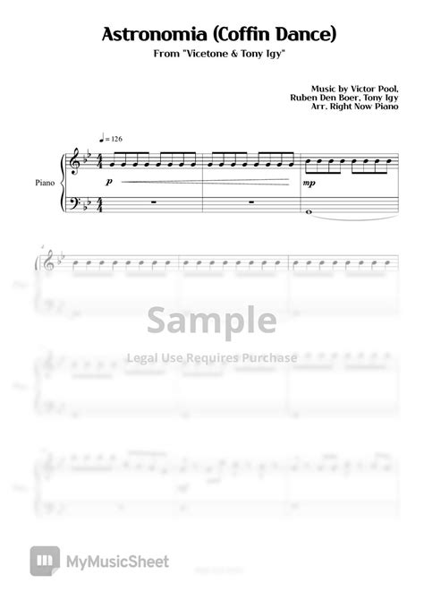 Vicetone And Tony Igy Astronomia Coffin Dance Sheets By Right Now Piano