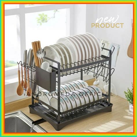 Jual Rak Pengering Piring 2 Tingkat Anti Karat Dish Drying Rack Putih