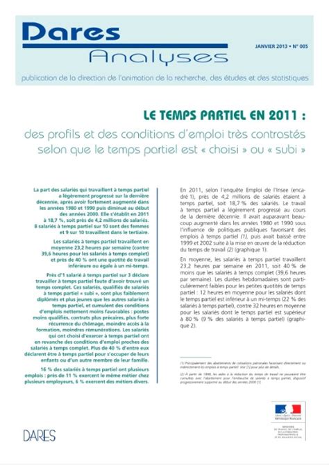 Le temps partiel en 2011 des profils et des conditions d emploi très