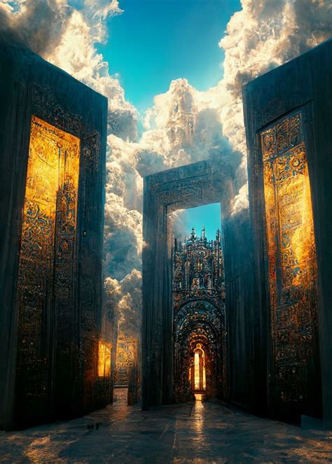 The Entrance To An Elaborately Designed Building With Clouds In The Sky