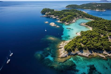 Foto aérea de una vista paradisíaca del océano y la costa con agua azul