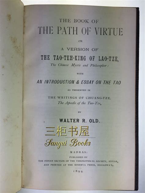 The Book Of The Path Of Virtue Or A Version Of Tao Teh King Of Lao Tze