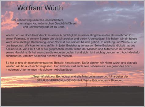 Traueranzeigen von Wolfram Würth schwaebische de Trauerportal