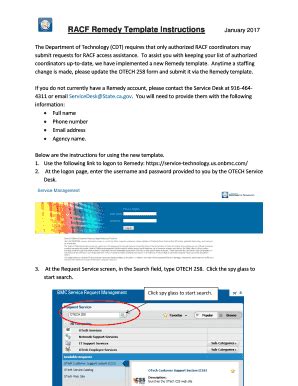 Fillable Online Racf Remedy Template Instructions Fax Email Print