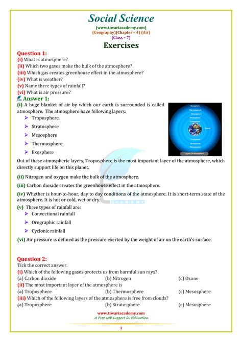 NCERT Solutions For Class 7 Social Science Geography Chapter 4 Air