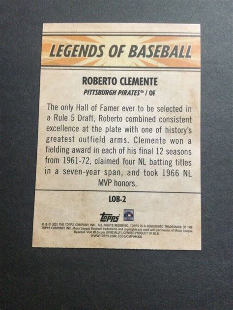 2021 Topps Opening Day Legends Of Baseball LOB 2 Roberto Clemente