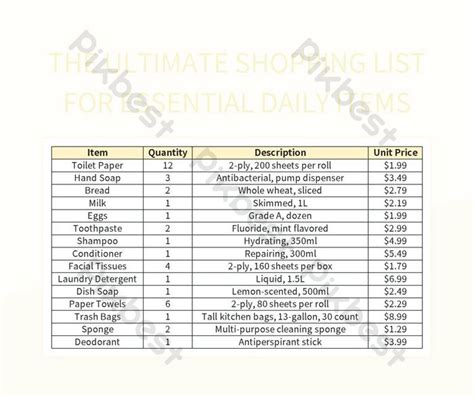 The Definitive Checklist For Everyday Essentials Shopping Excel ...