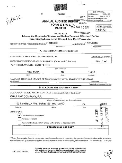 Fillable Online ANNUAL AUDITED REPORT FORM X 17A K PART III SEC Fax