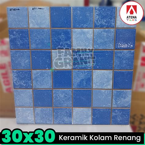 Jual Keramik Kolam Renang 30x30 Atena Tiles Atlantic Blue Motif Mozaik