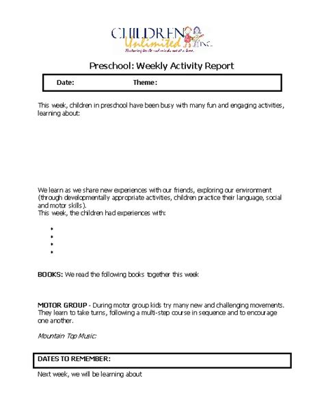 Weekly Activity Report Template Pdfsimpli