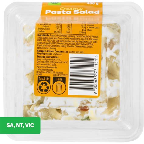 Woolworths Creamy Pasta Salad 400g Woolworths