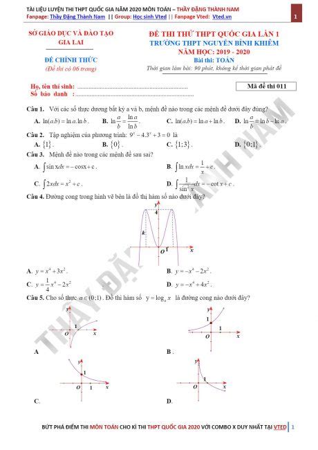 Giải chi tiết đề thi thử THPT QG 2020 lần 1 THPT Nguyễn Bỉnh Khiêm