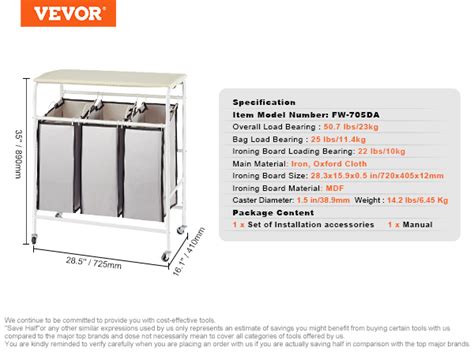 VEVOR Carrello Portabiancheria 3 Sacchi Rimovibili 725x410x890 Mm Cesta