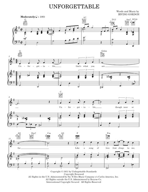 Unforgettable Sheet Music For Piano Vocals By Dinah Washington Irving