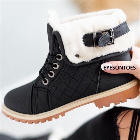 Womens Ladies Flat Fur Lined Grip Sole Winter Army Combat Ankle Boots Shoes Size Ebay