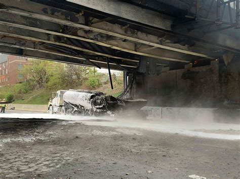 A Fiery Crash Involving Tanker Carrying Gas Closes I 95 In Connecticut