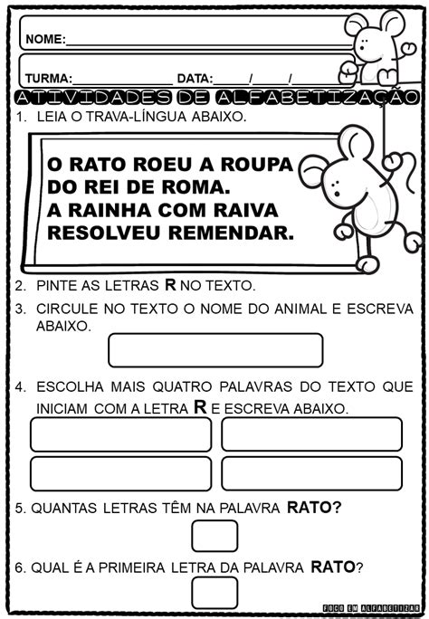 Letra R Atividades De Alfabetização