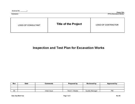 Itp Inspection Test Plan Template