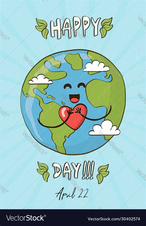 Happy Earth Day Card Cute Planet With Heart Vector Image