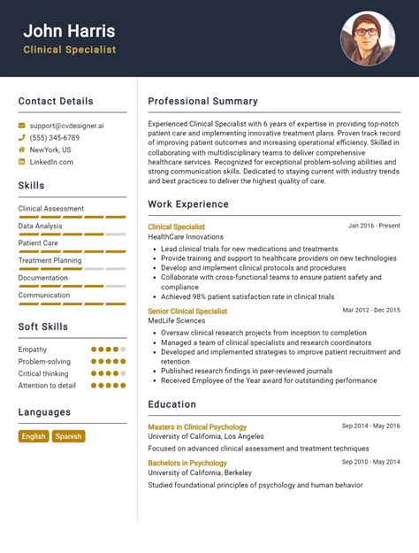 Clinical Specialist CV Example For 2024 Top CV Skills CVDesigner Ai