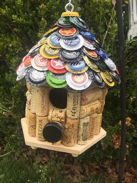 Beer Cap Wine Cork Bird House Etsy Wine Cork Birdhouse Beer Cap