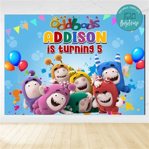 Oddbods Birthday Backdrop Digital File Template Createpartylabels