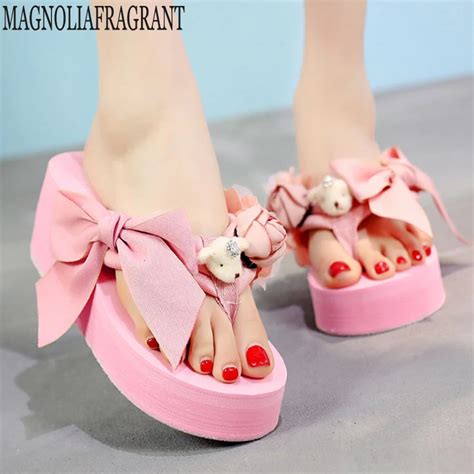 Women Slippers Bow Summer Beach Shoes Female Platform Slippers Flat