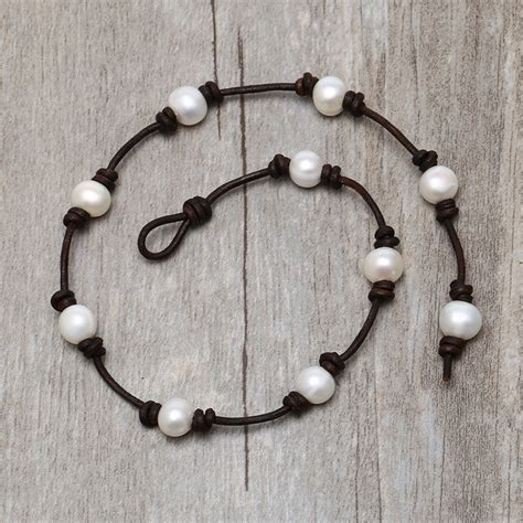 Aobei Pearl Handmade Necklace On Pearl And Leather Cord Pearl Necklace Pearl Choker Ets S151 1