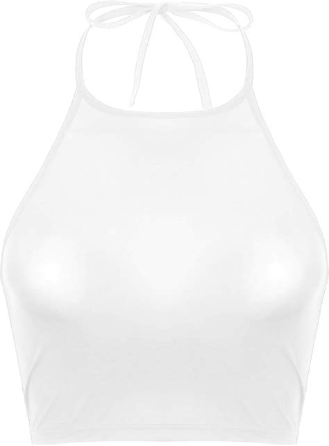 Agoky Damen Transparent Mesh Top Party Kurz Bauchfrei Neckholder Bh