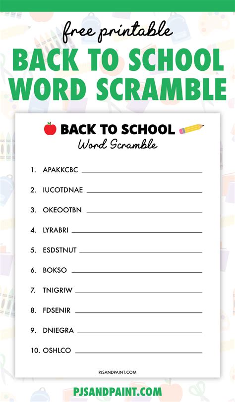 Free Printable Back To School Word Scramble Pjs And Paint