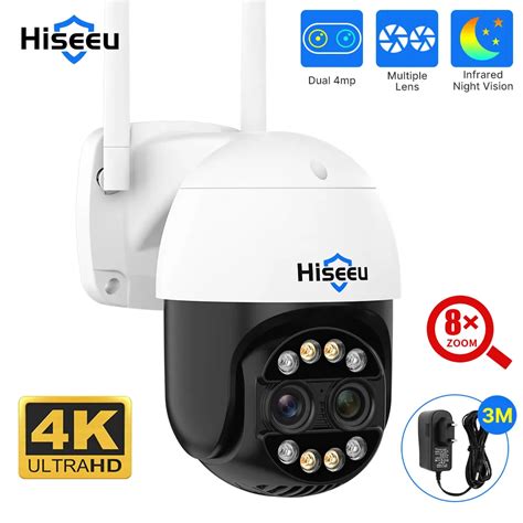 Hiseeu 4K 8MP podwójny obiektyw PTZ Wifi IP kamera 8X Zoom odkryty HD