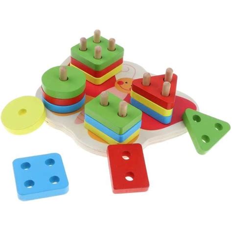 Blocs Jeu De Tri Couleur Et Forme En Bois Empilage Puzzles Jouets