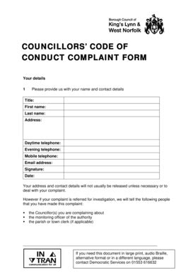 Fillable Online West Norfolk Gov Members Code Of Conduct Complaint