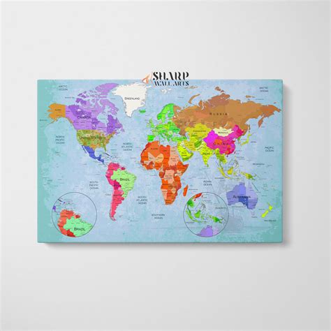 World Map Wall Art Canvas - Living Room Decor Framed Ready To Hang