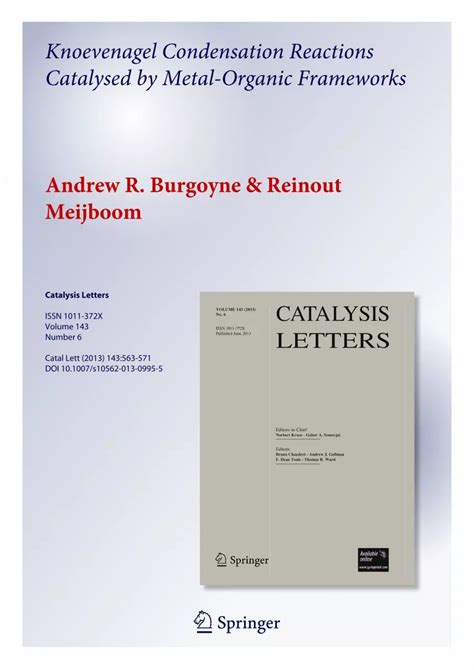 PDF Knoevenagel Condensation Reactions Catalysed By Metal Organic