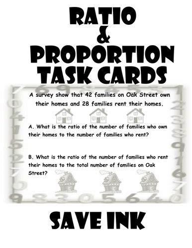 Math Task Cards Ratio And Proportion Save Ink Teaching Resources