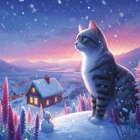 cat in the snow digital illustration by RebelsFantasyWorld on DeviantArt