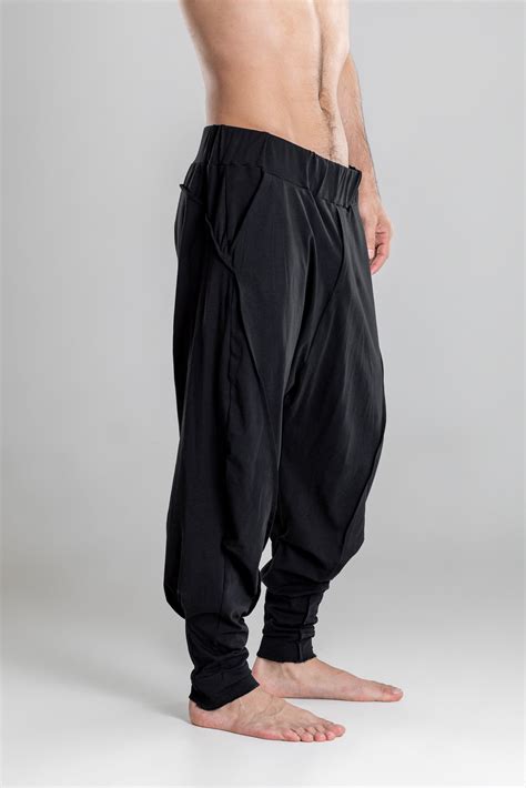 Harem Pants Men Black Yoga Sweatpants Wide Leg Hippie Trousers